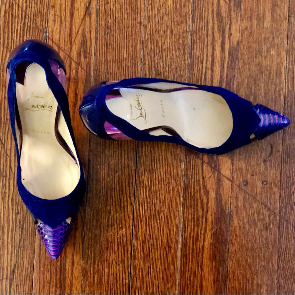 Christian Louboutin Purple Snakeskin/Suede Pumps